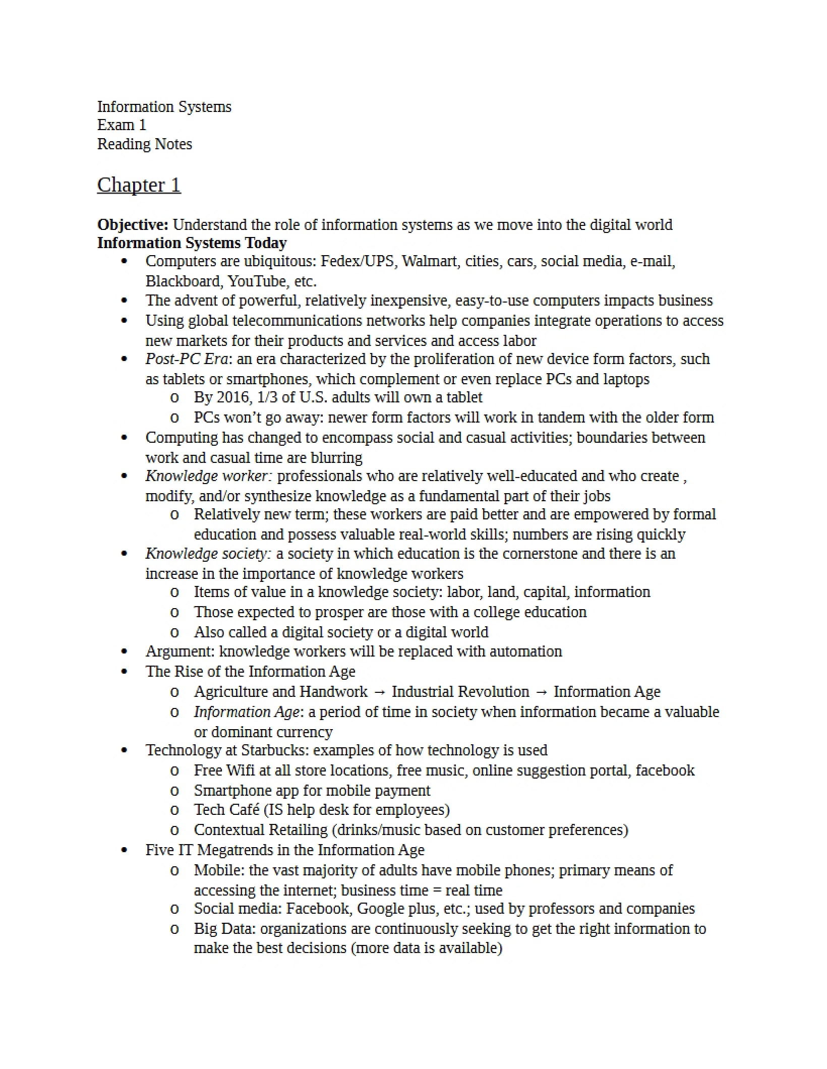 Study Guide for First IST Exam