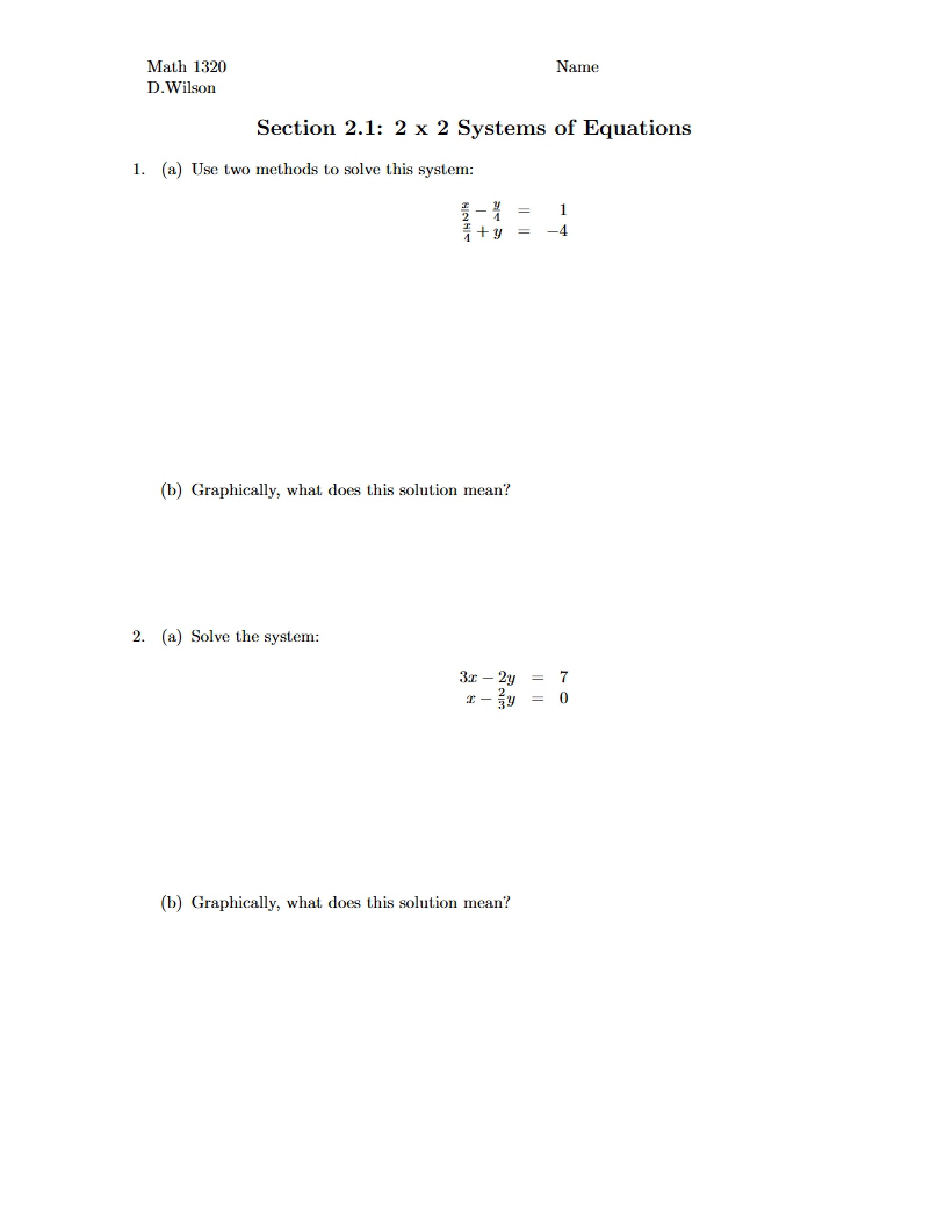 2x2 Systems of Equations Section 2.1
