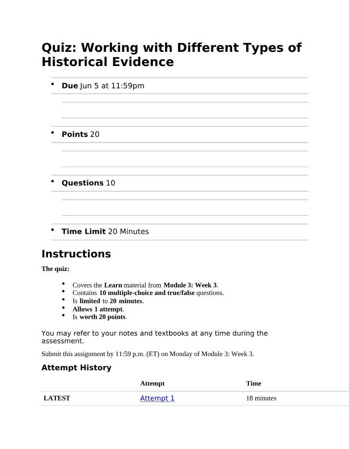 Working with Historical Evidence Quiz
