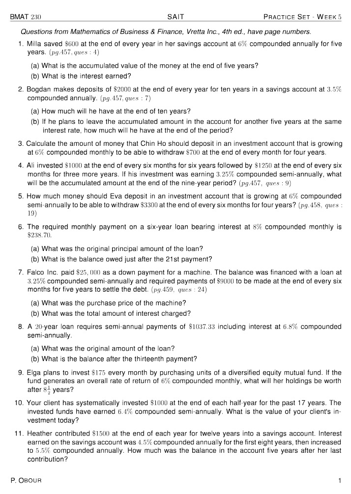 Week 5 Practice Questions for BMAT 230