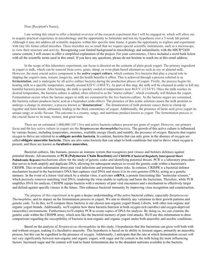 Yogurt Fermentation Process - A Microbiology Study