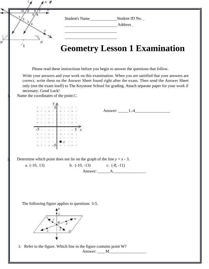 Examination on Geometry Lesson 1