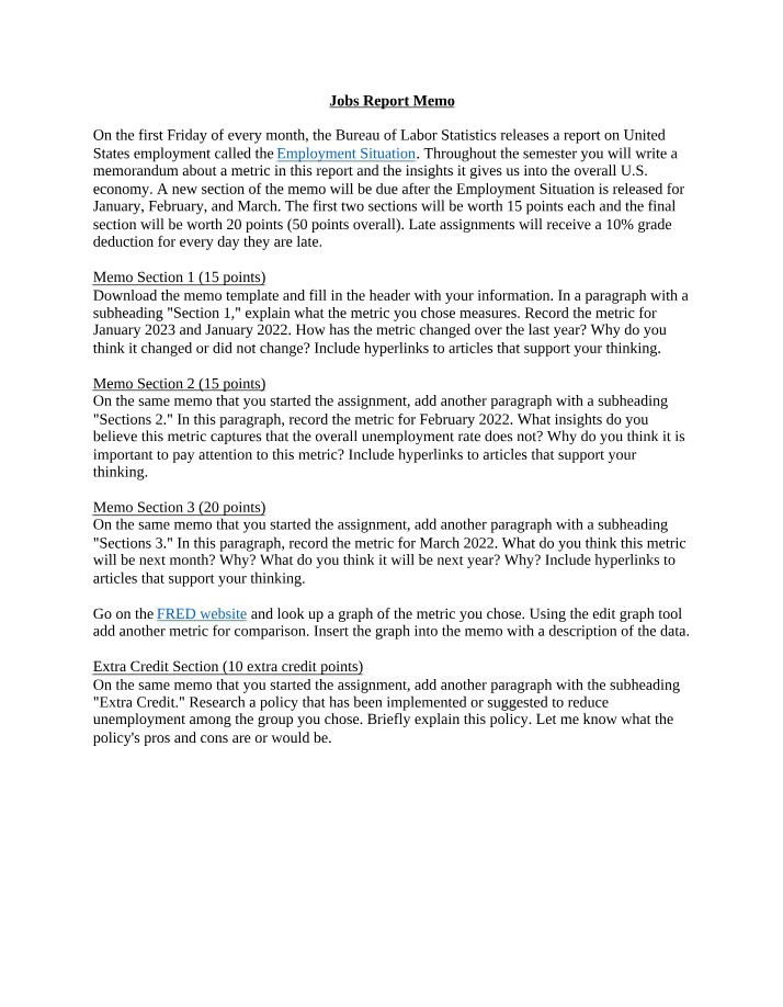 Memo on the Jobs Report