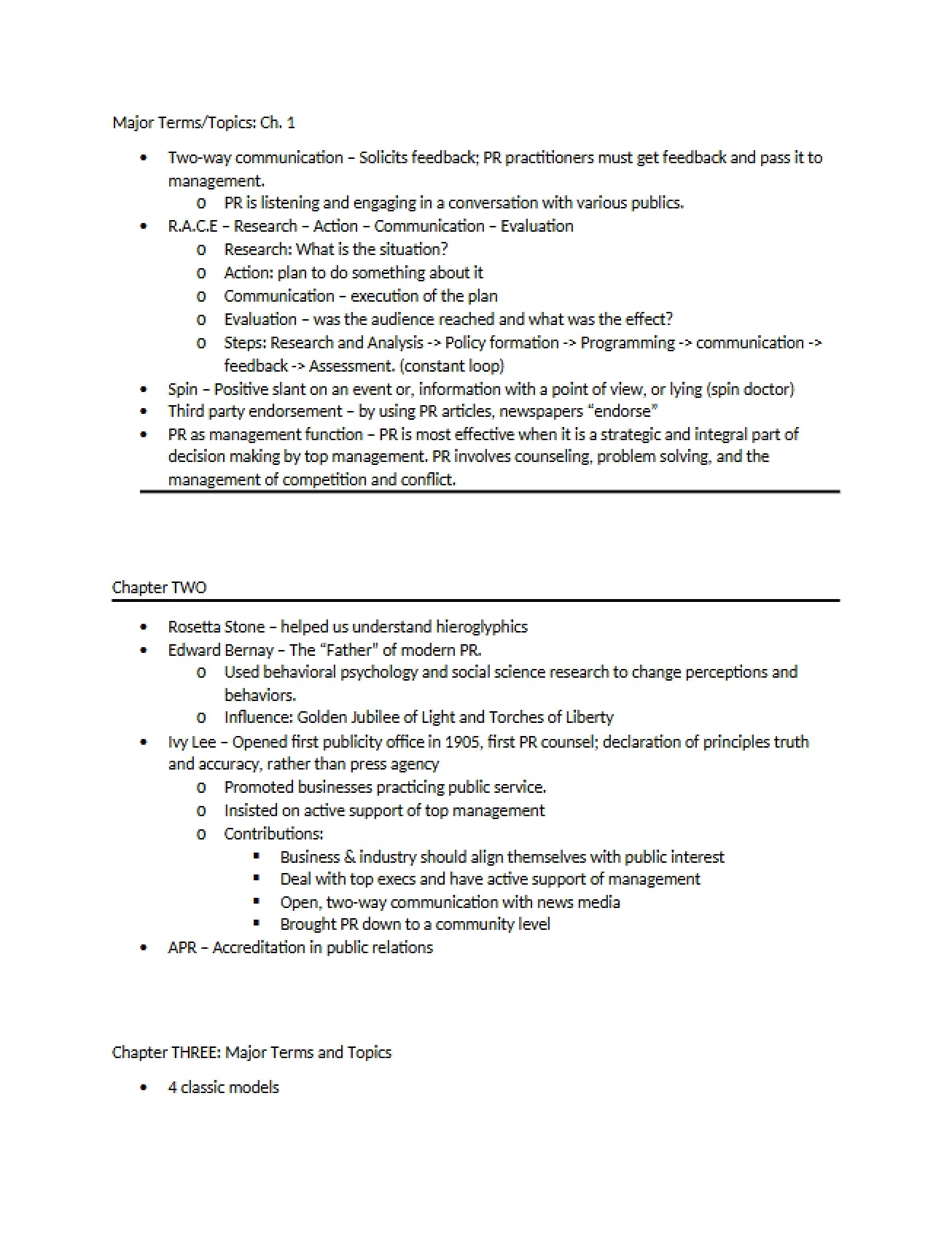 Public Relations Class Notes