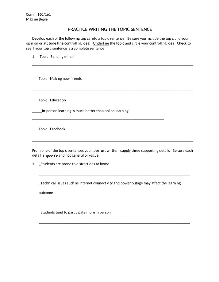 Topic Sentence Writing Practice