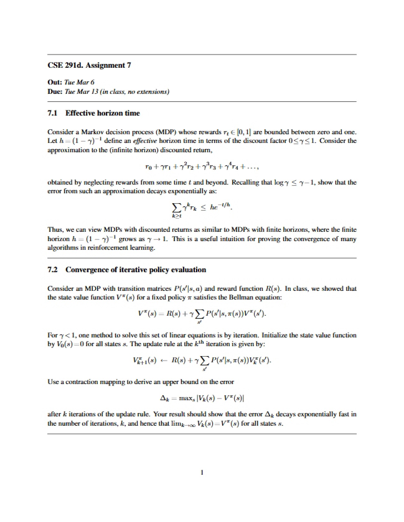 Seventh Exercise Set for CSE 291D