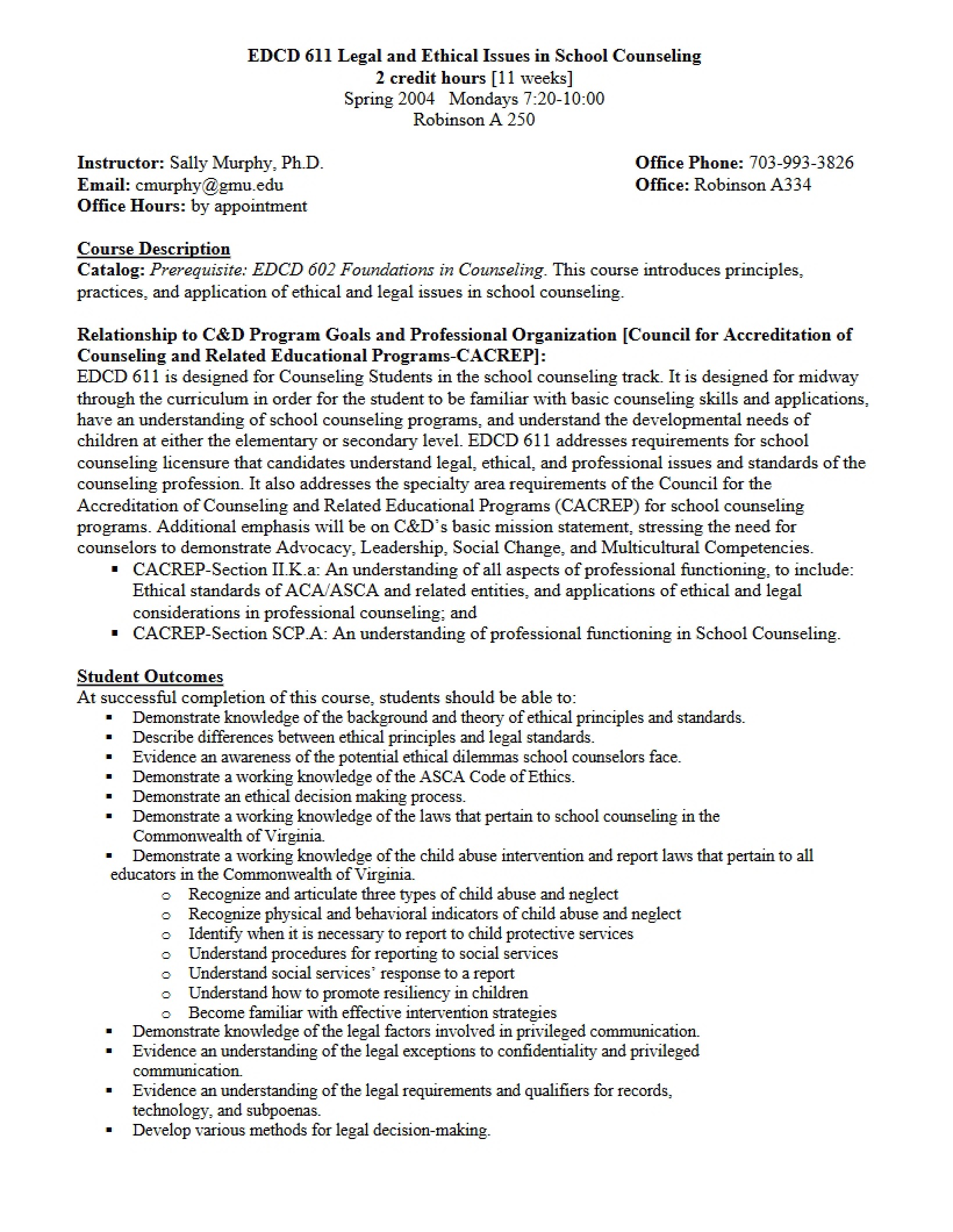 Ethical and Legal Issues in School Counseling Syllabus