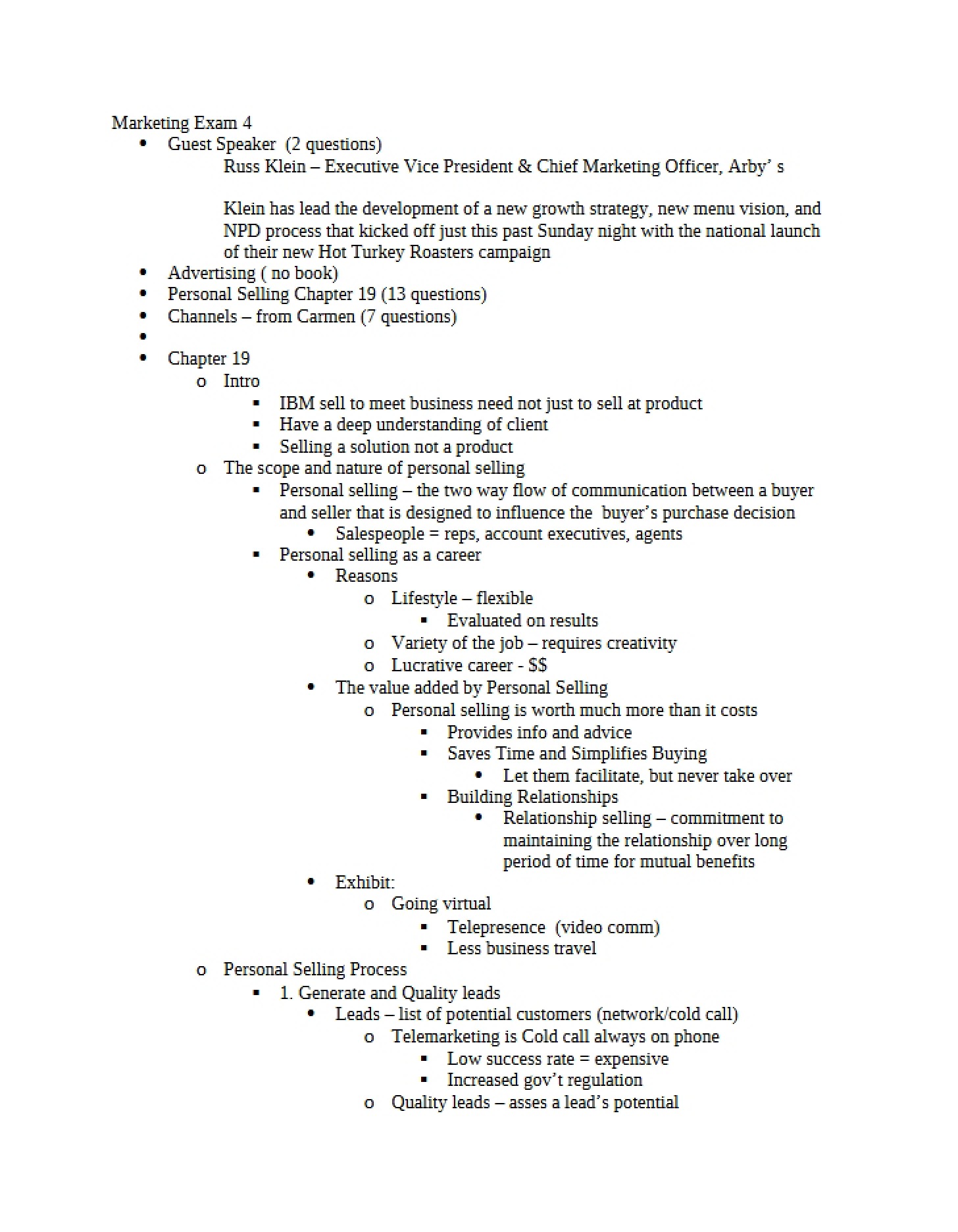 Exam IV Marketing