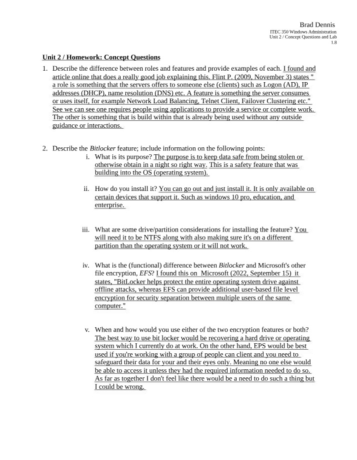 ITEC 350 Unit 2 - Lab and Concept Questions