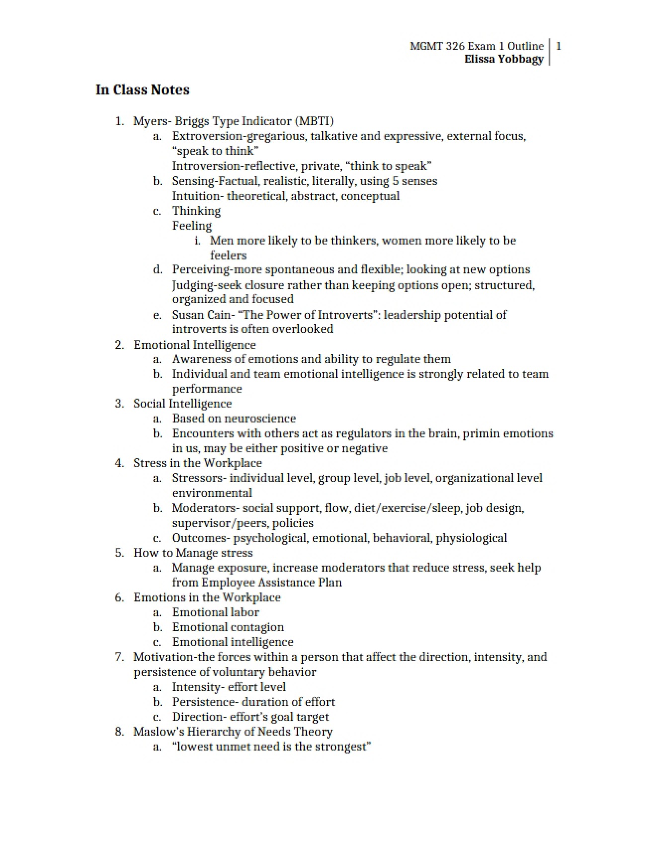 Outline for Exam 1
