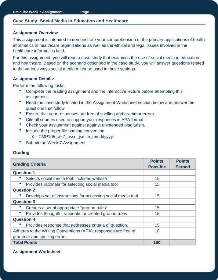 Using Social Media in Education and Healthcare Case Study and Homework