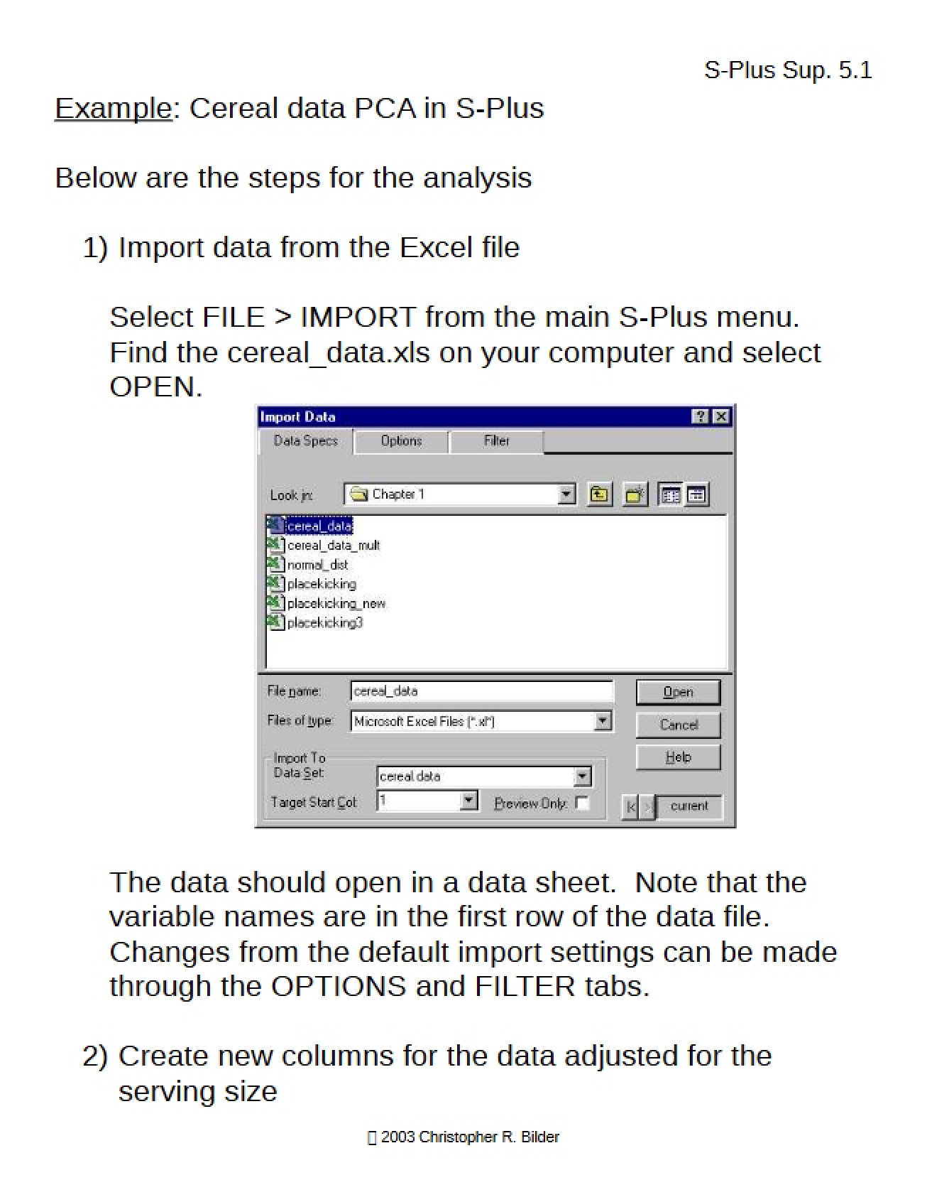 S-Plus PCA Cereal Data Example