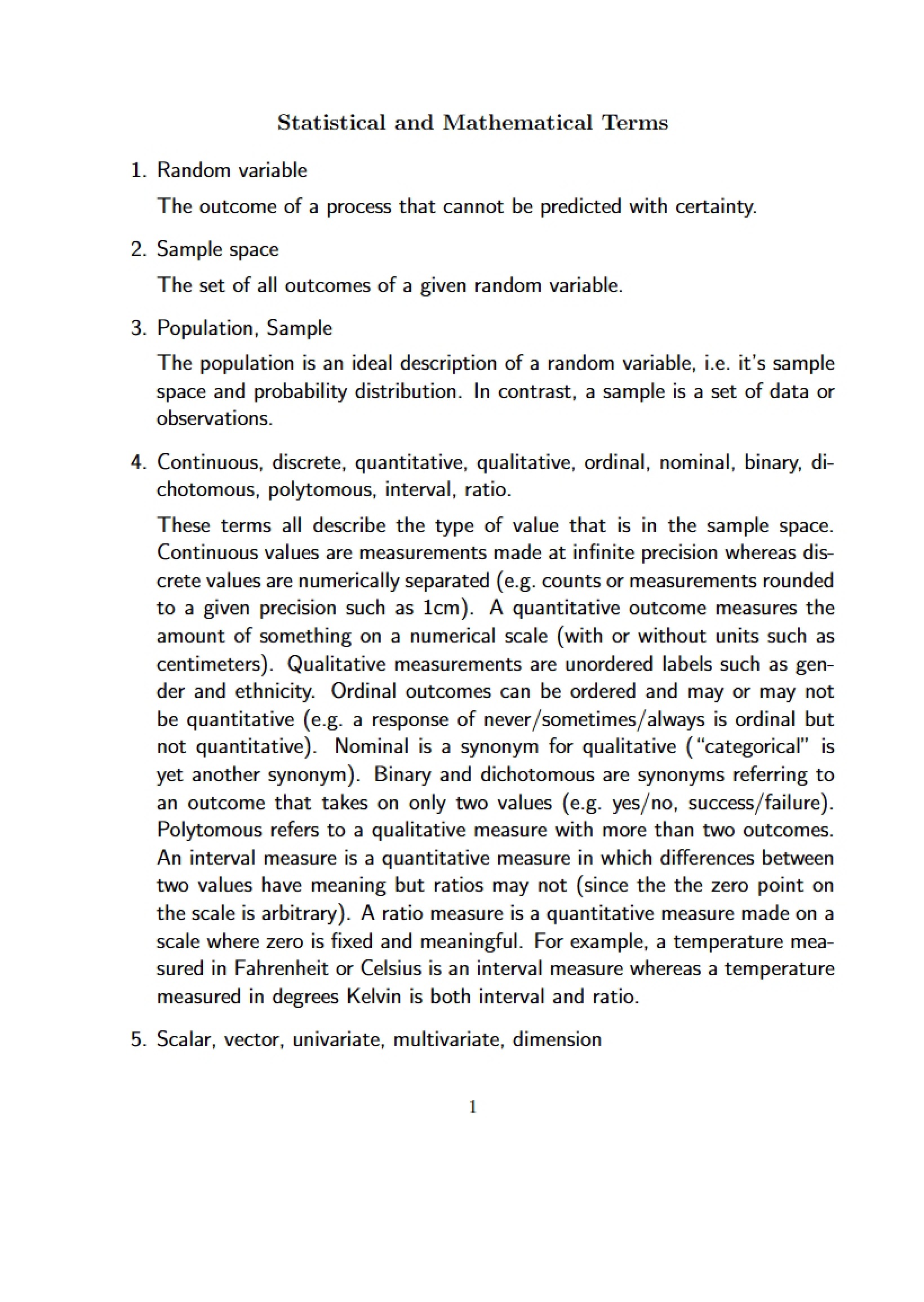 Mathematical and Statistical Terms