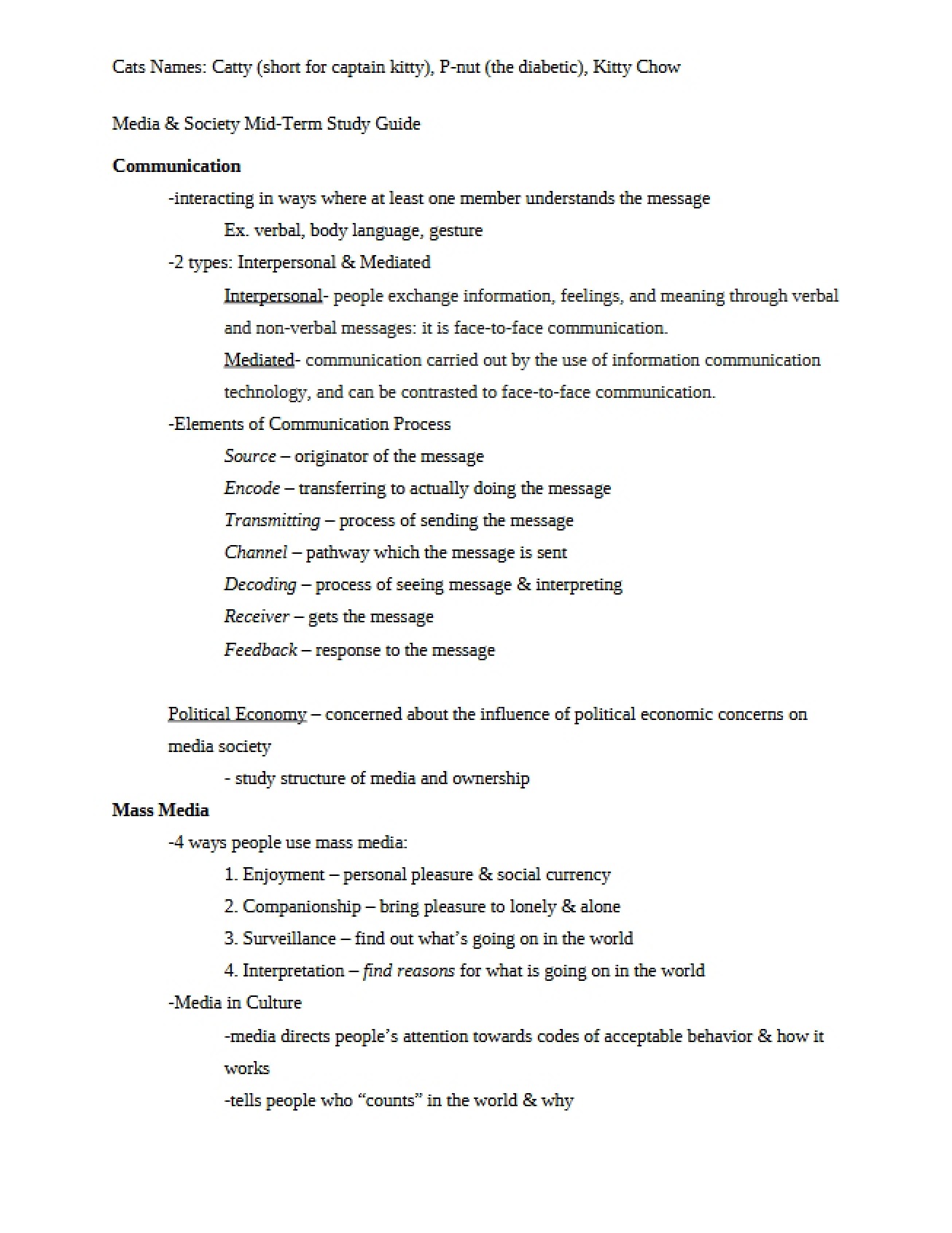 Mid-Term Study Guide for Media and Society