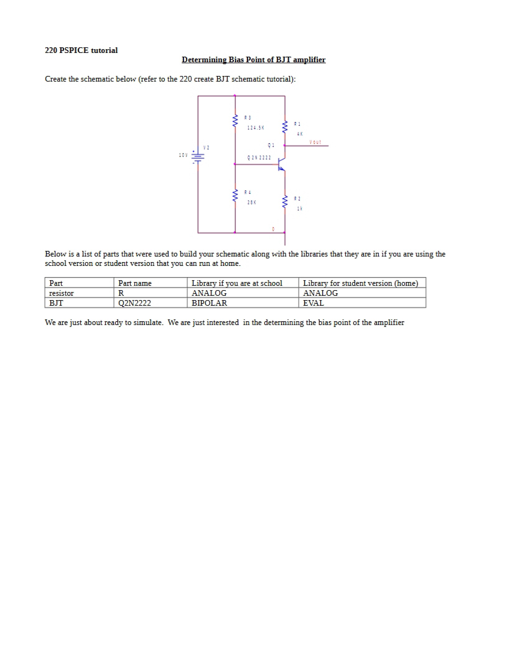 BJT Amplifier Bias Point Determination