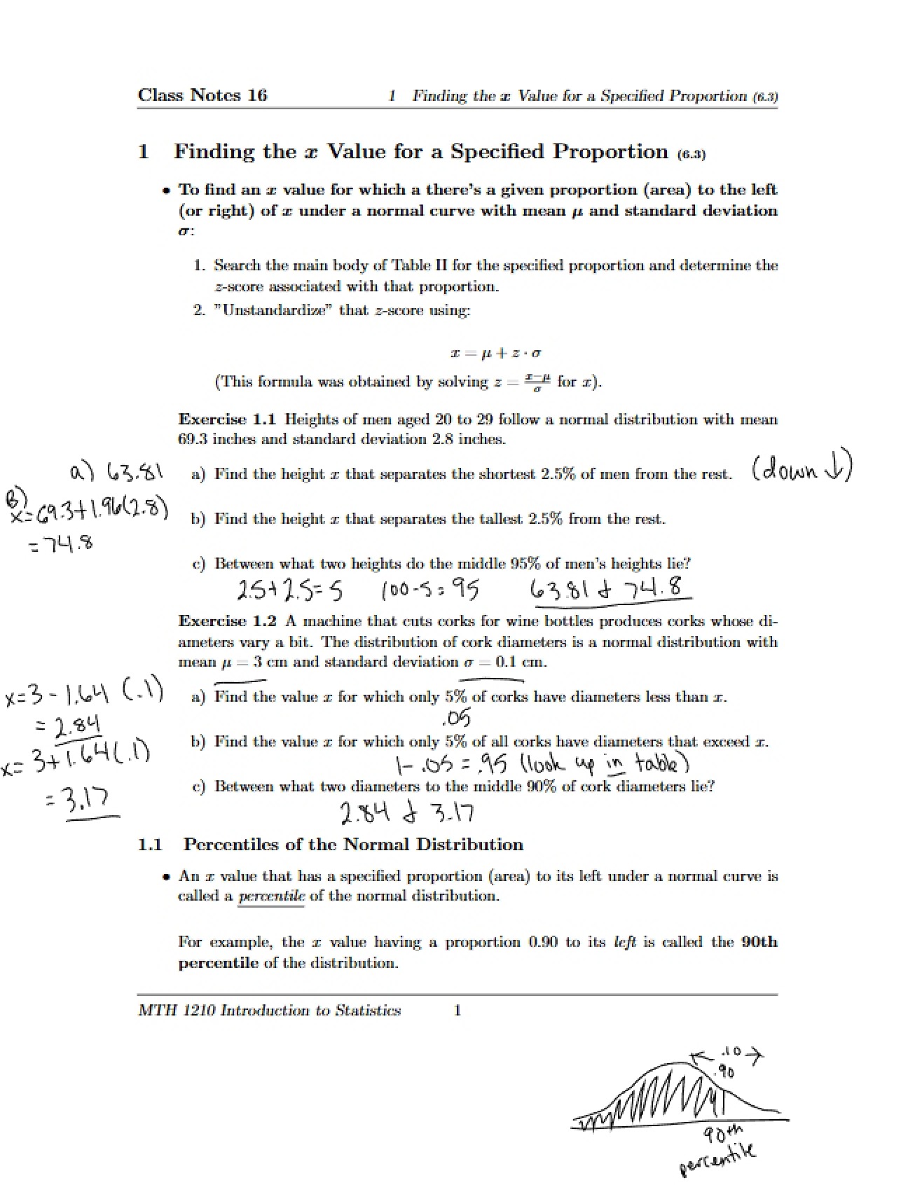 Specified Proportion Finding x Value