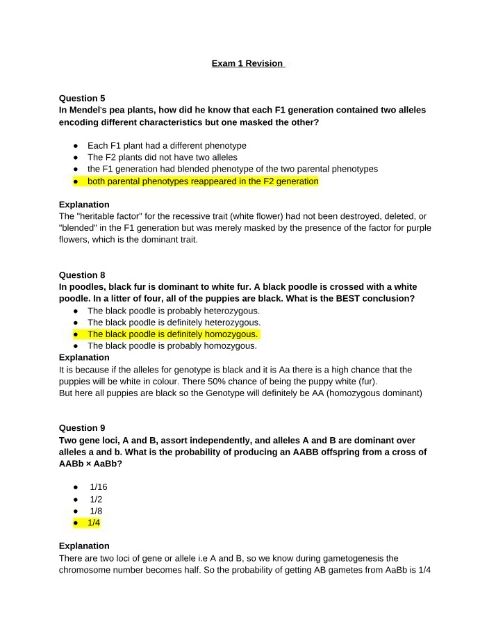Revision for Exam 1