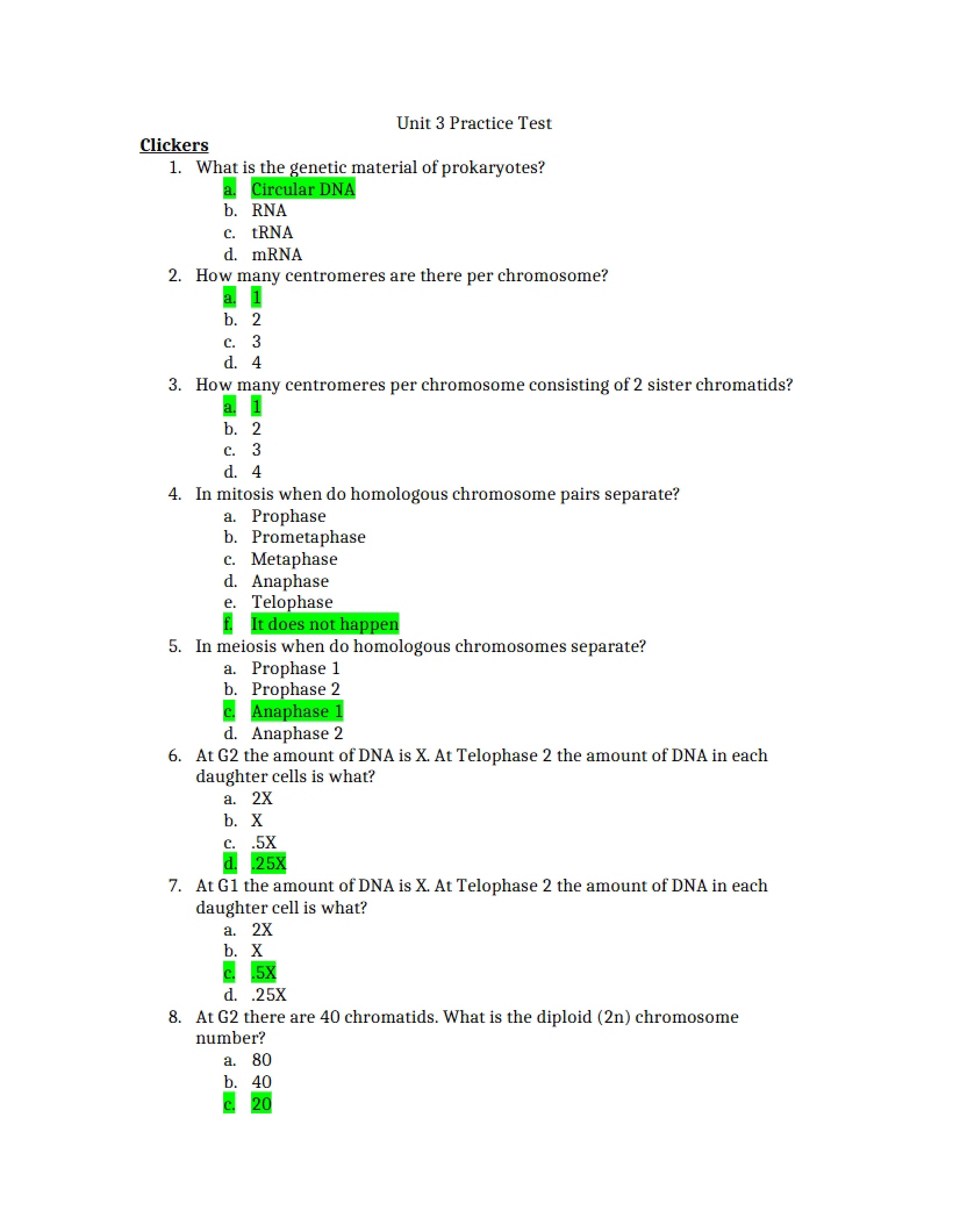 Practice Test Unit 3