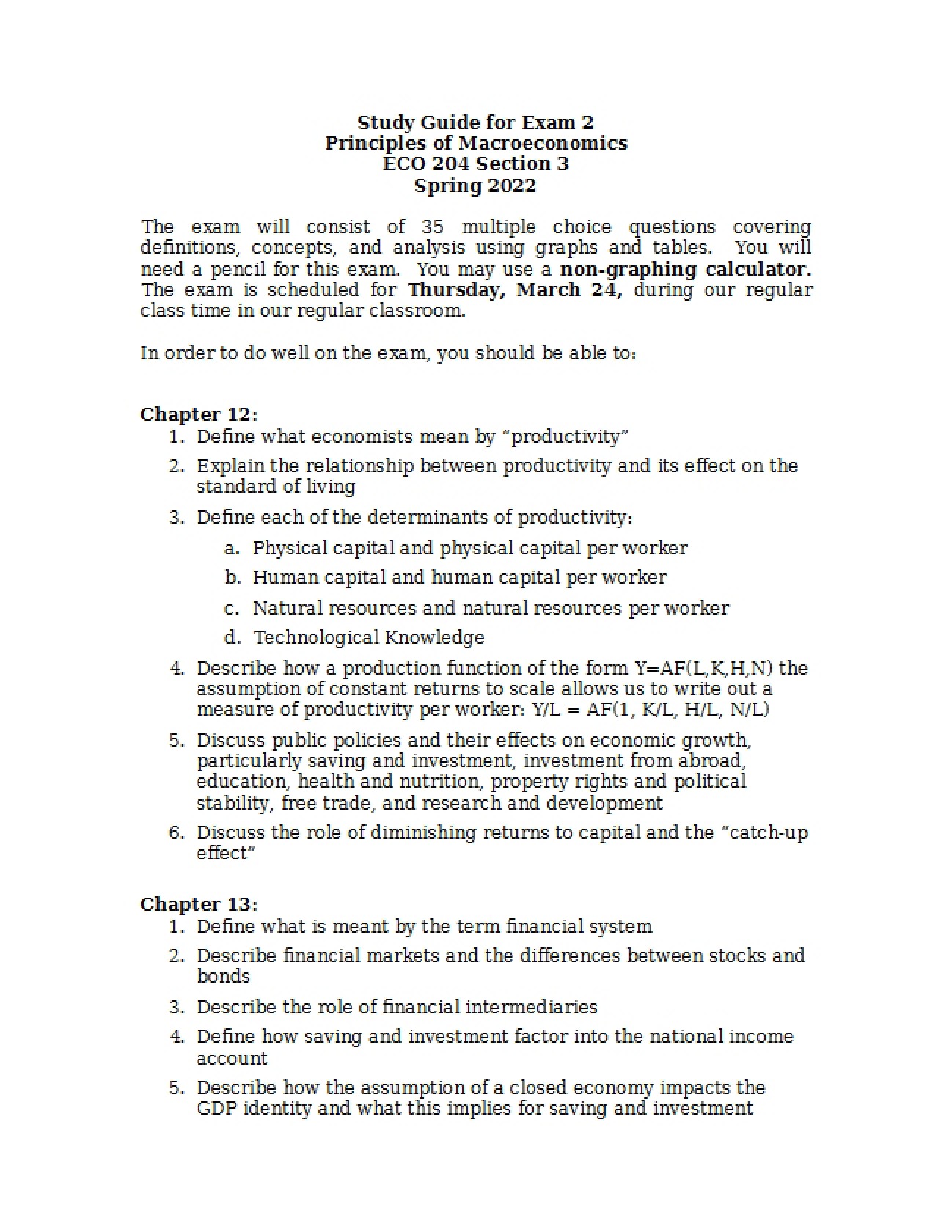 Macroeconomics Second Exam Prep