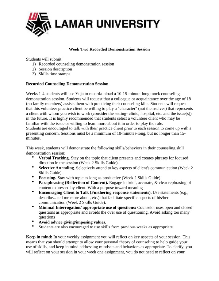 Instructions for Week 2 Recorded Demonstration