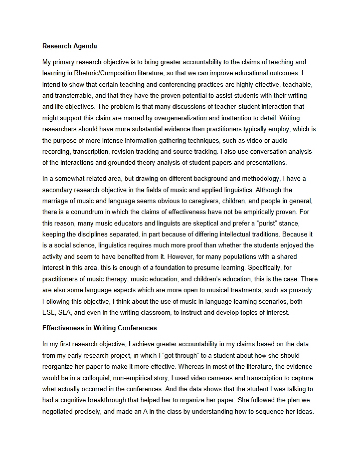 Agenda for Research