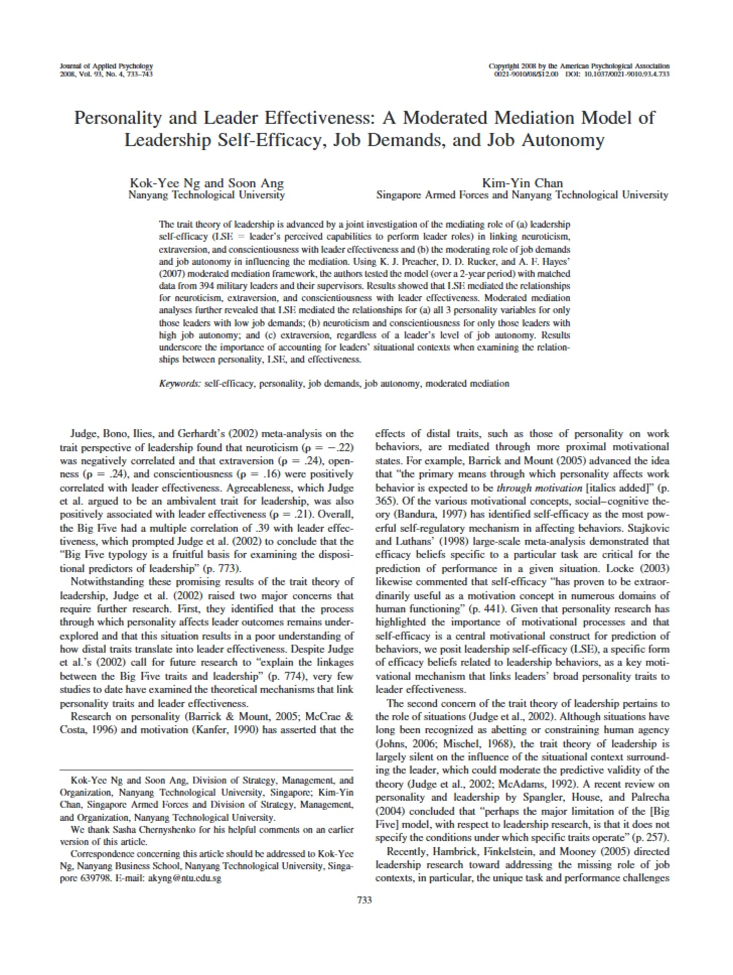 Leader Effectiveness and Personality