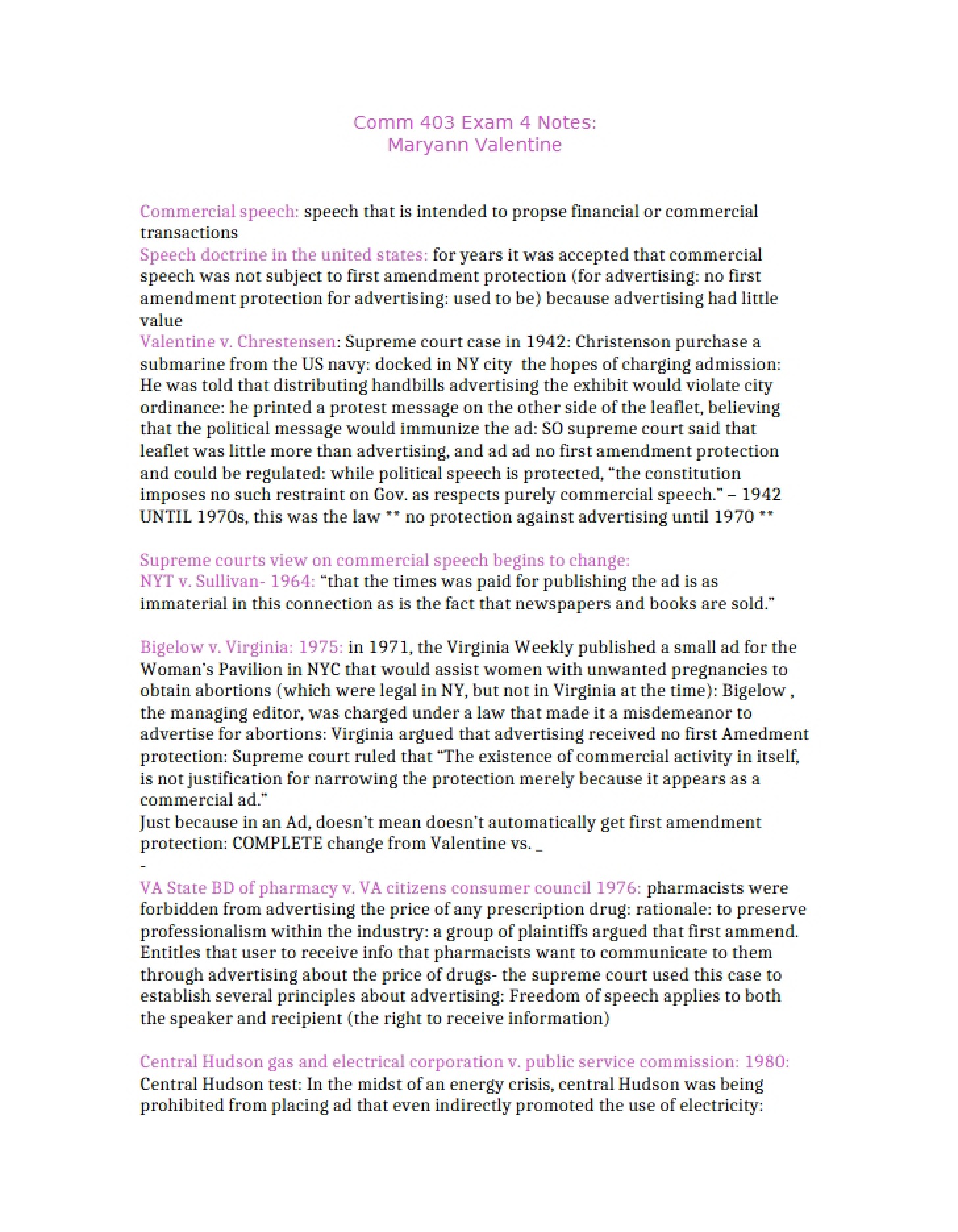 Notes for Exam 4