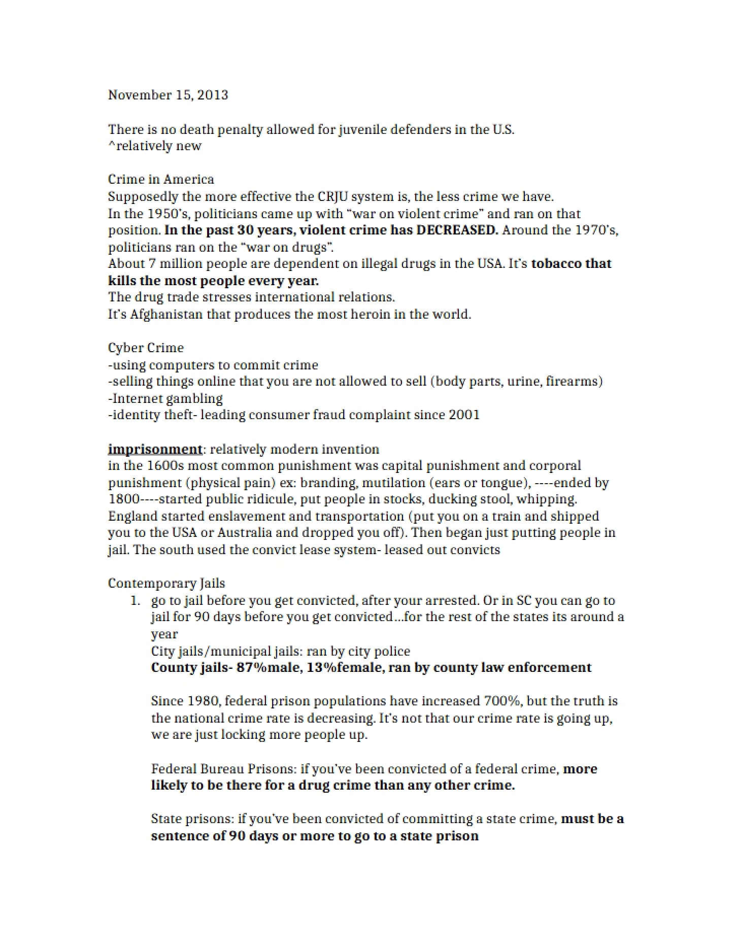 Notes for November 15