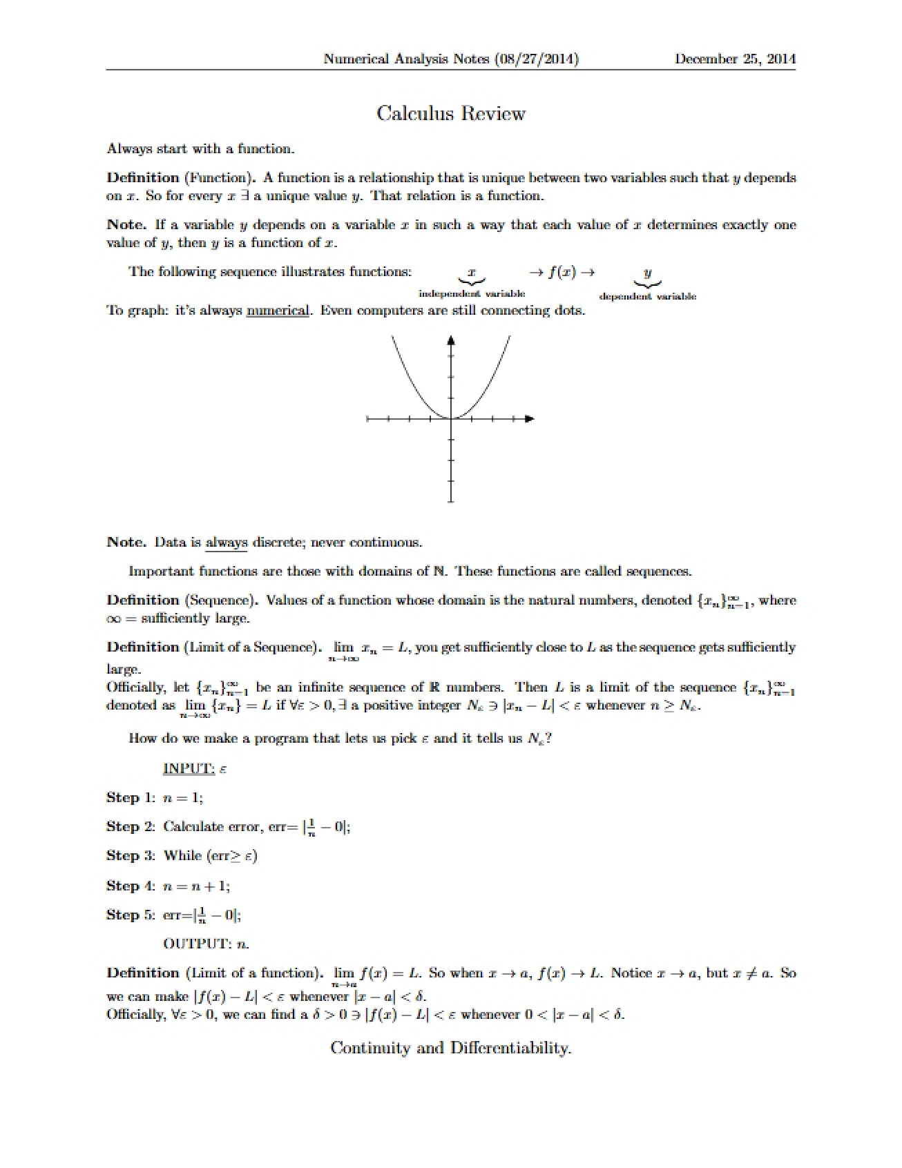 Numerical Analysis - Calculus Review