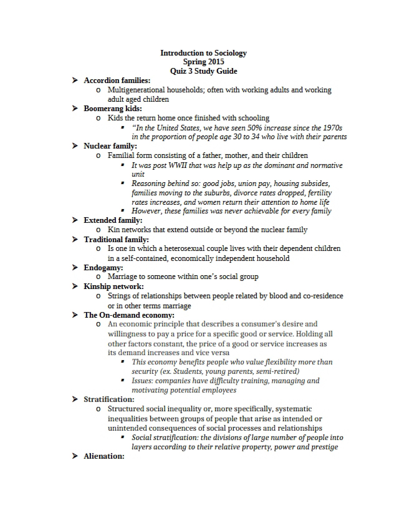 Study Guide for Quiz 3