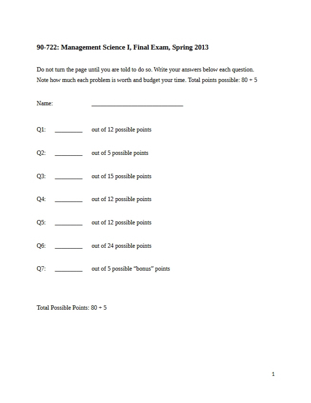 Examination Paper 2013