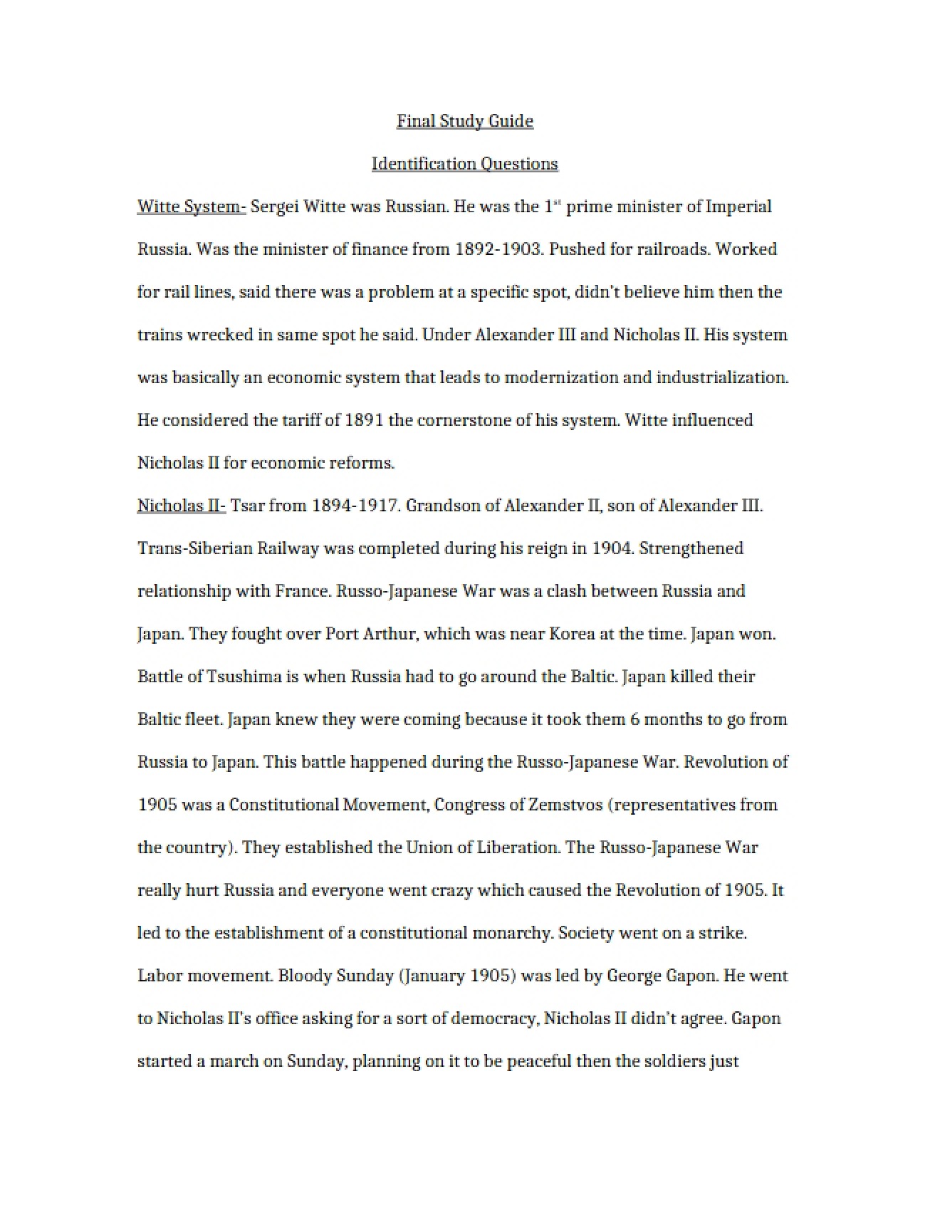 Guide for Final Review