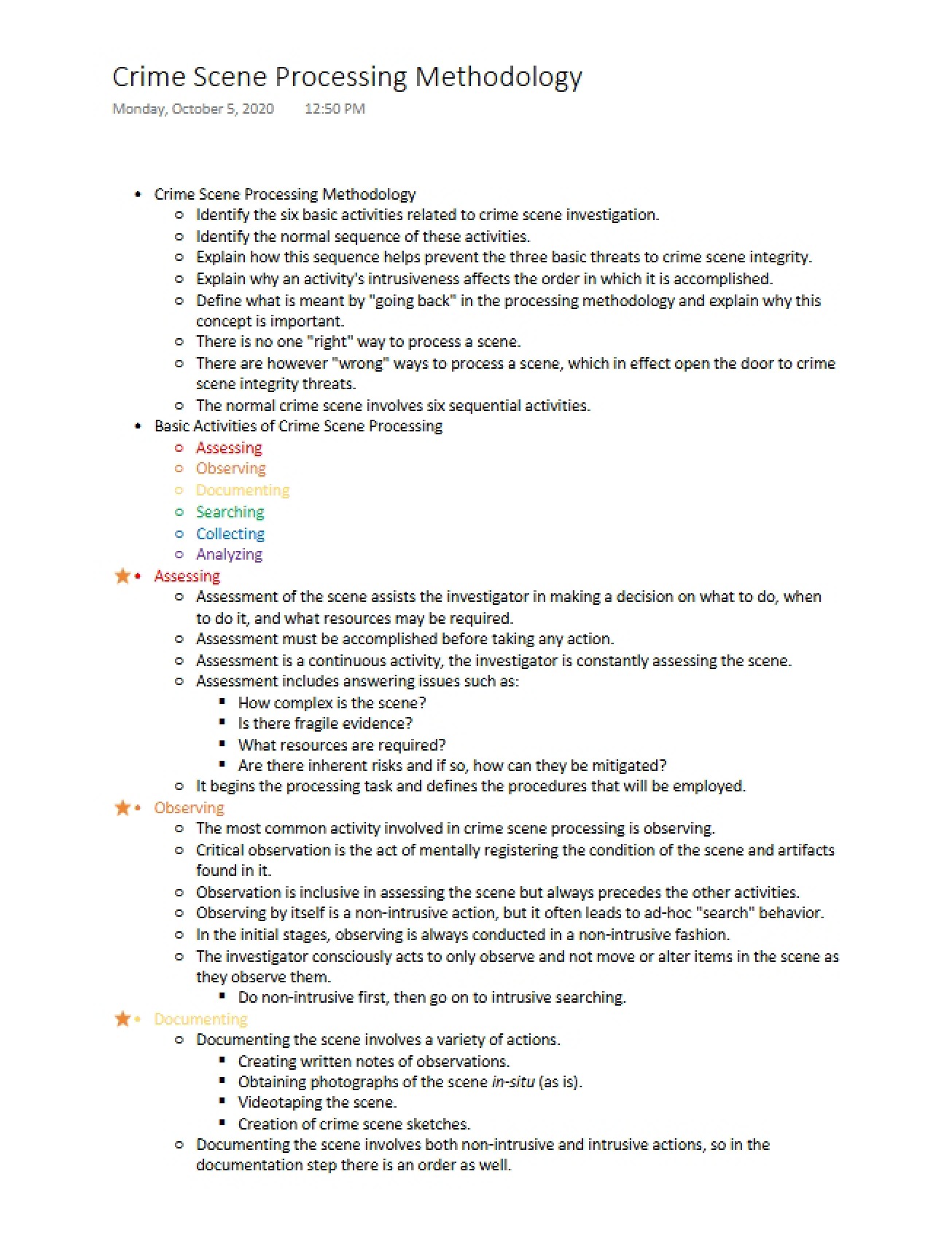 Methodology for Processing Crime Scenes