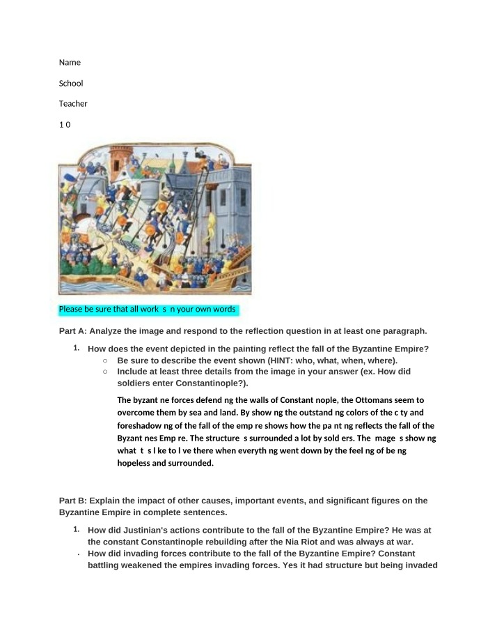 Reflections on the Fall of the Byzantine Empire
