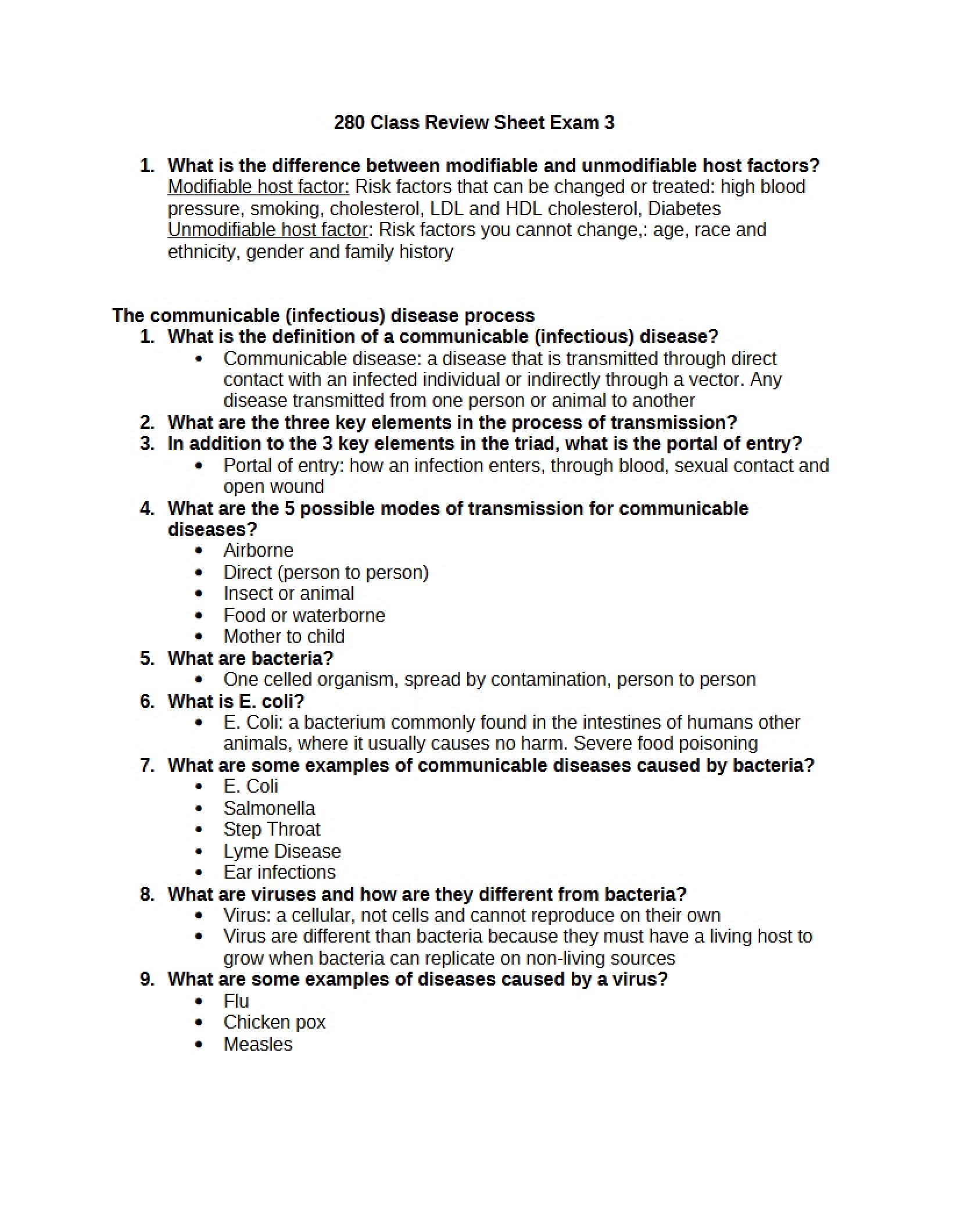 Review Sheet for Third Exam