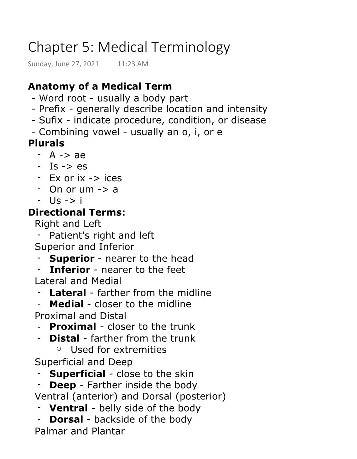 Medical Terminology Notes (Chapter 5)