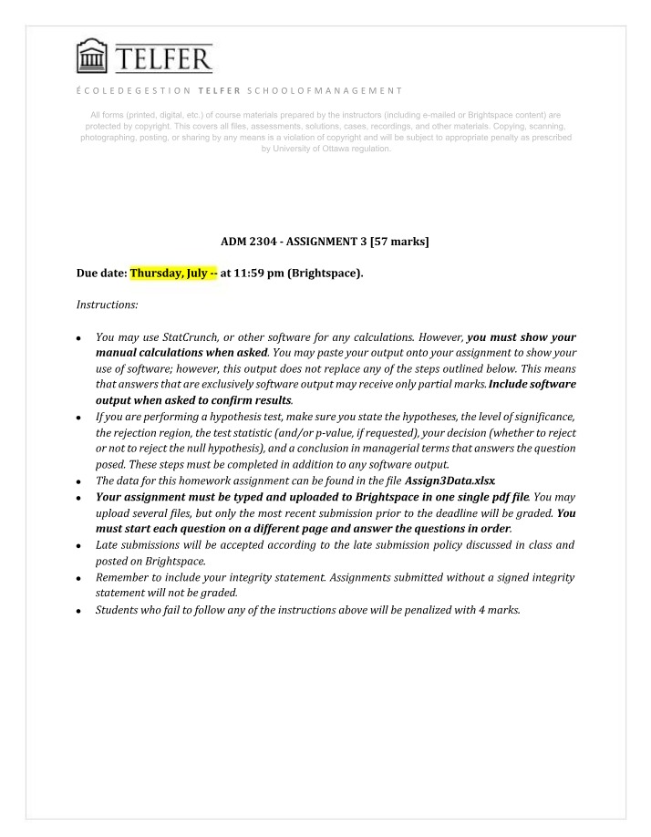 ADM 2304 Assignment 3 Official Version