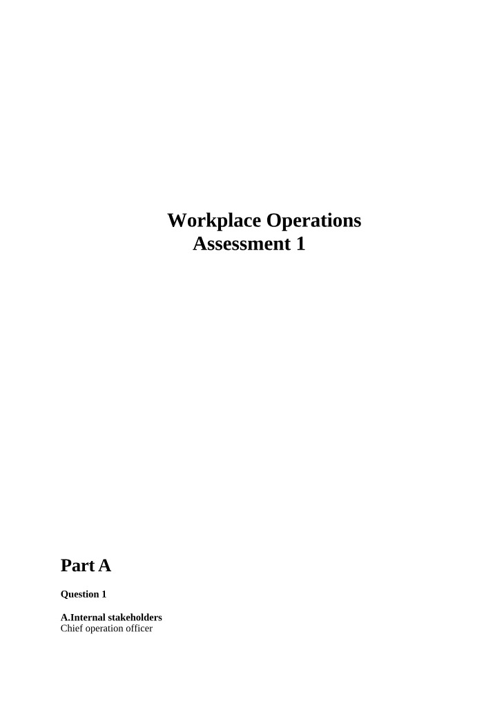 Workplace Operations Assessment 1 Section A