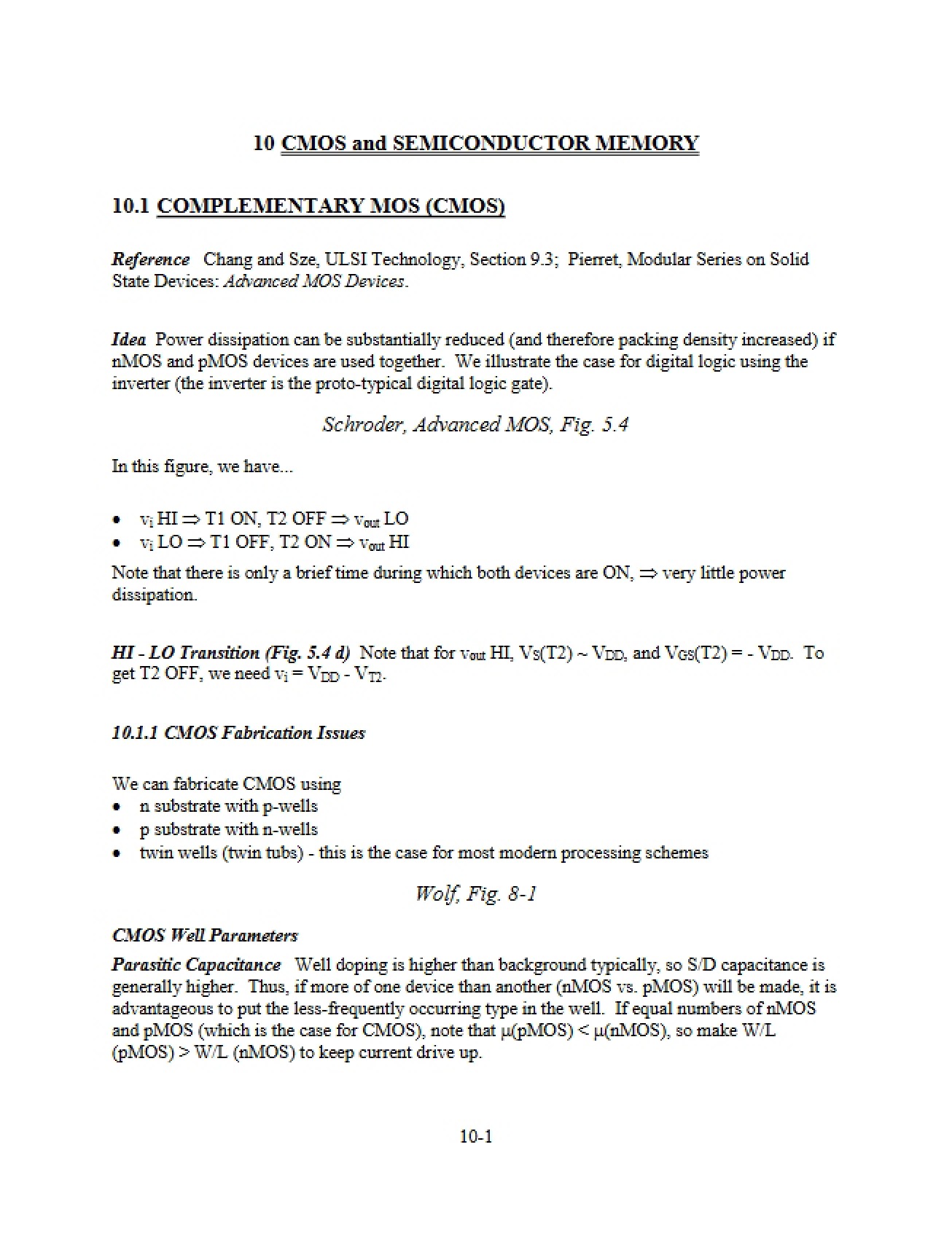 CMOS and Semiconductor Memory (Ch 10)