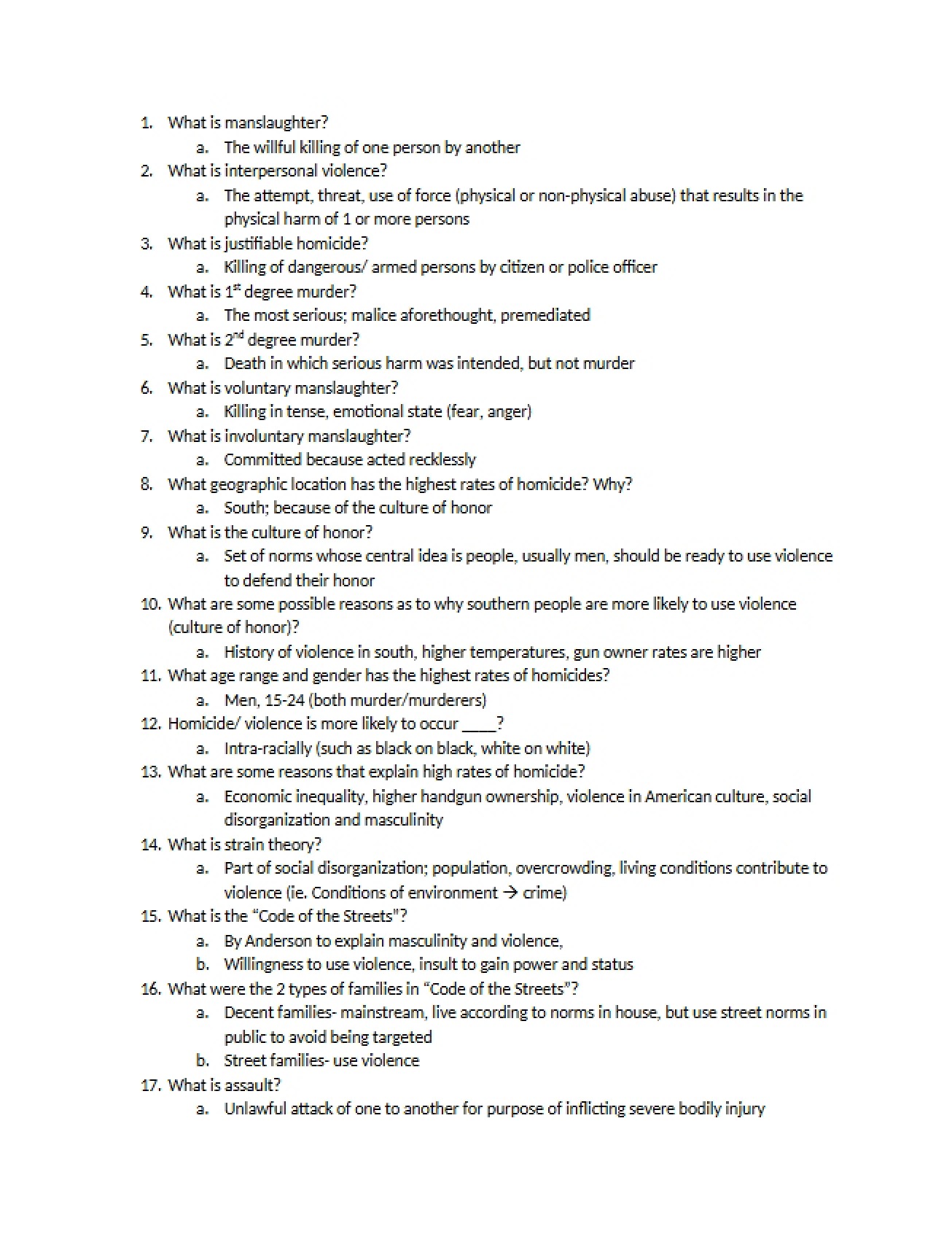 General Study Guide for Criminal Behavior