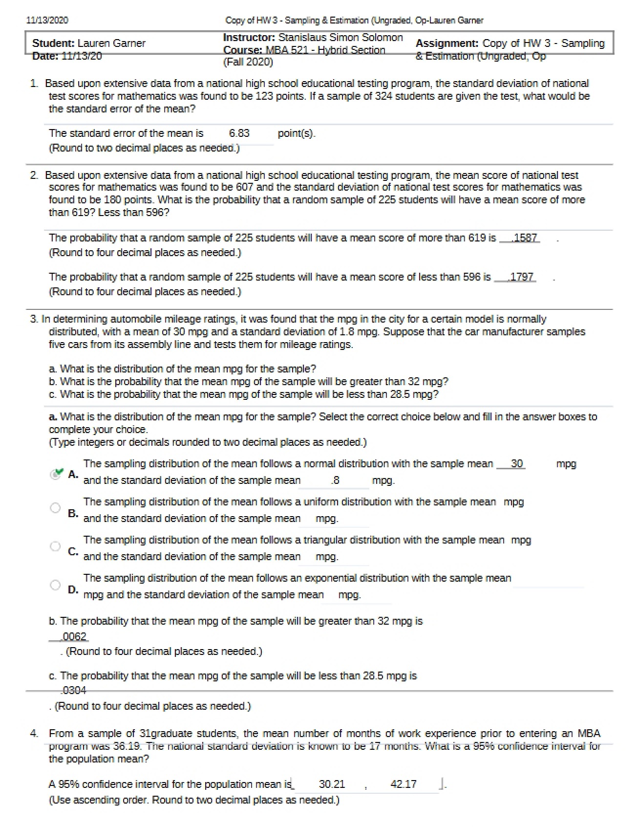 Quantitative Analysis Homework 3 - Sampling & Estimation