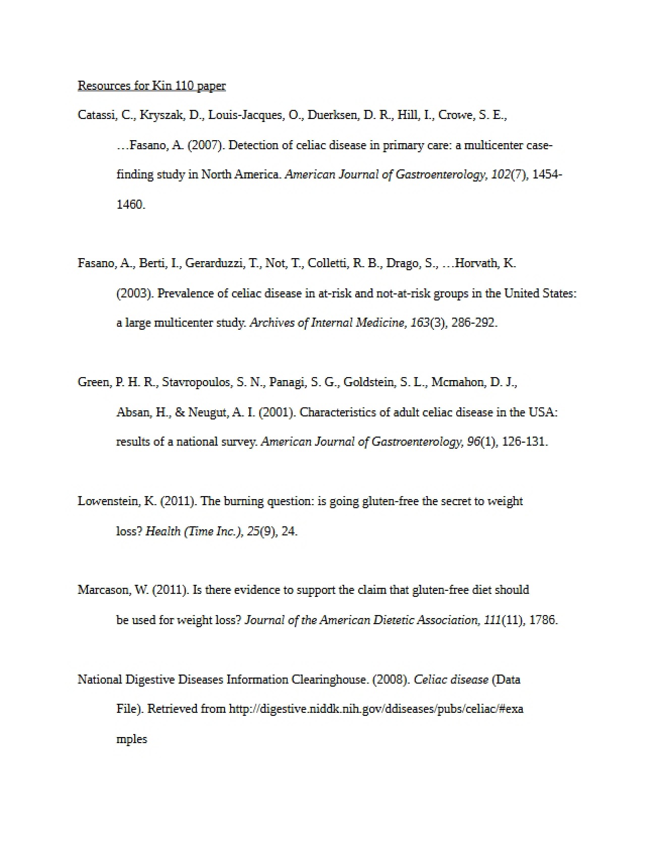 Paper Resources for KIN 110