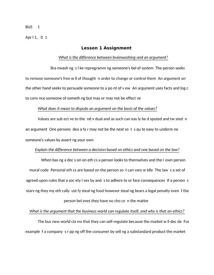 Business Ethics Lesson 1 Assignment