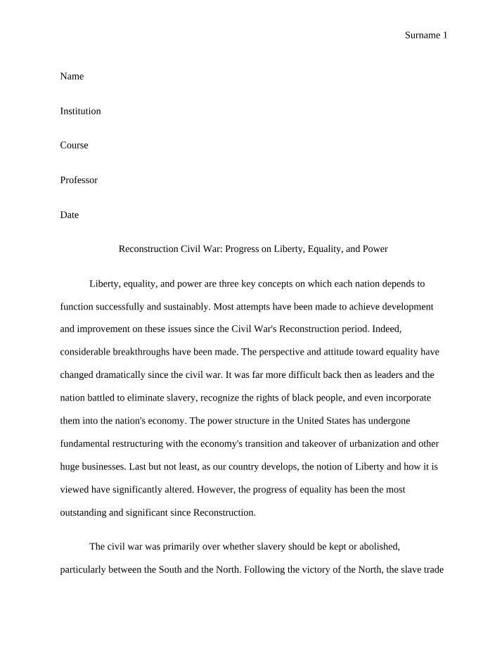 Civil War Reconstruction - Progress on Liberty, Equality, and Power