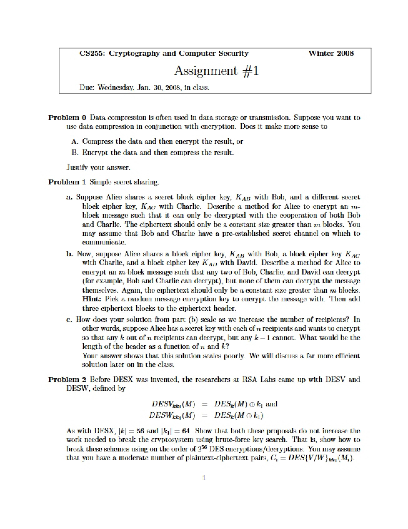First Assignment for CS 255