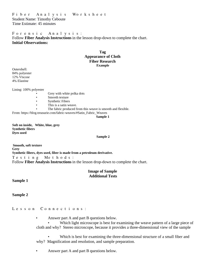 Worksheet - Fiber Analysis