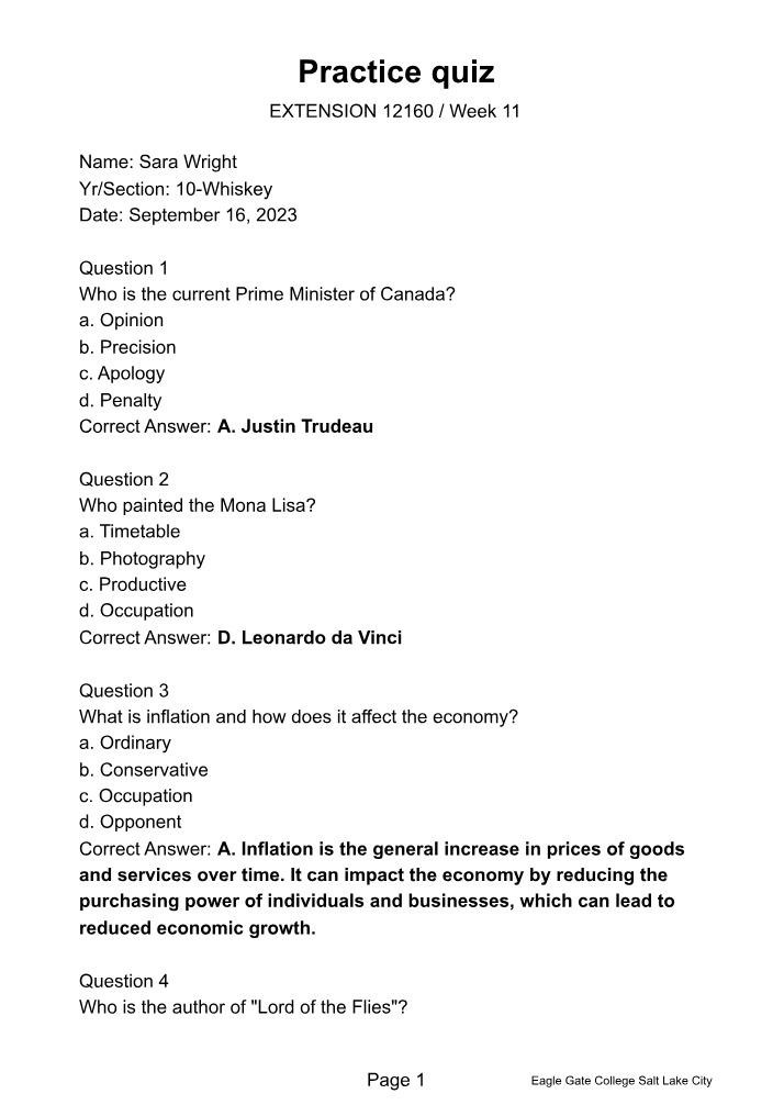 Extension School Practice Quiz Form 1
