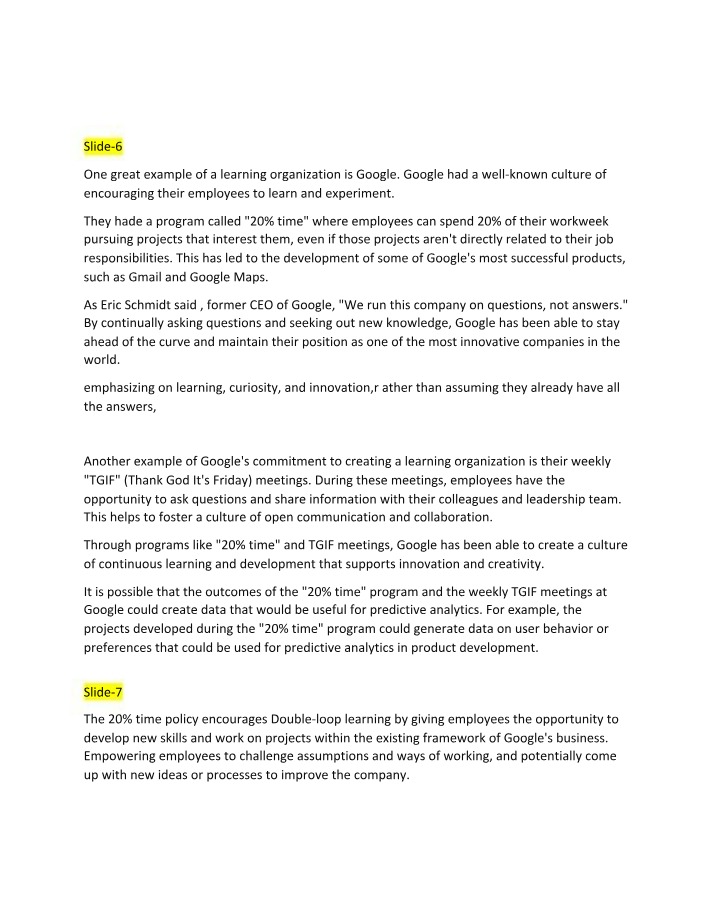 Cultivating Innovation and Learning Organization at Google