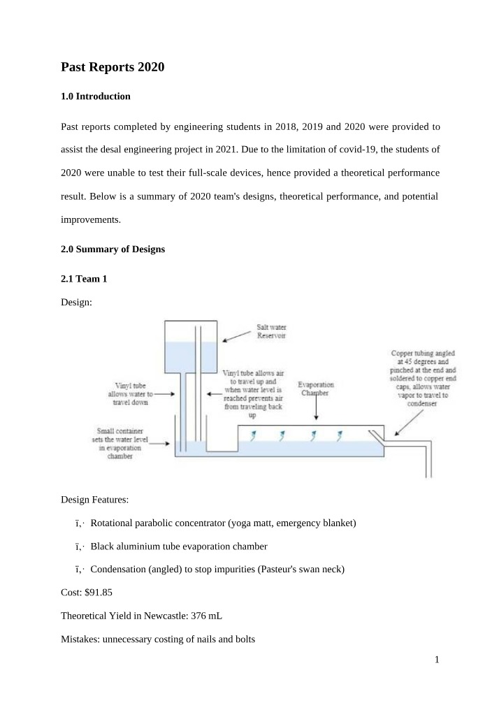 Summary of Engineering Students' Desalination Project Designs