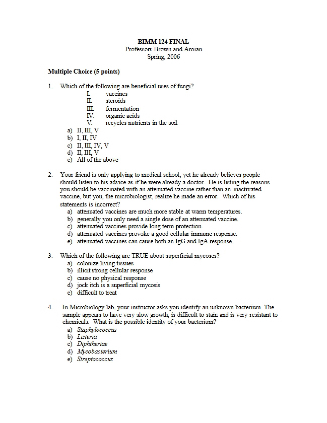 Microbiology Summative Examination